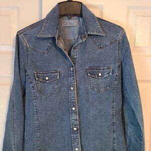 Vintage Levi Strauss Stretch Denim Pearl Snap Shirt Size Misses M 8/10 Western